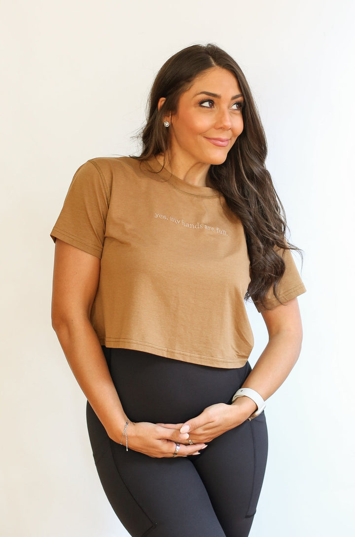 FINAL SALE Cropped Embroidered Nursing Friendly Tee