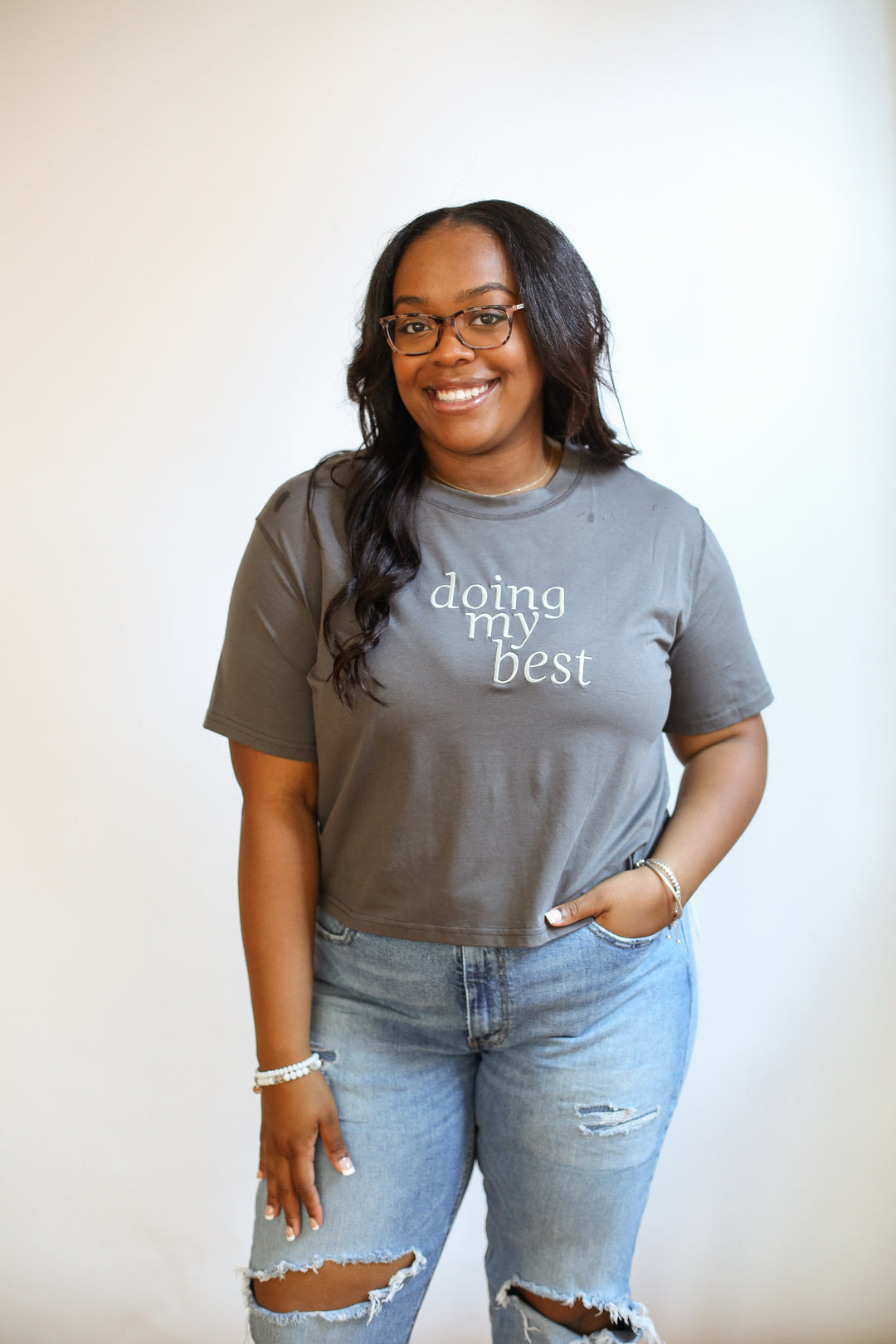 FINAL SALE Cropped Embroidered Nursing Friendly Tee