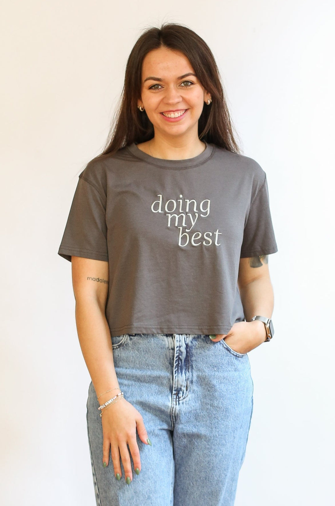 FINAL SALE Cropped Embroidered Nursing Friendly Tee