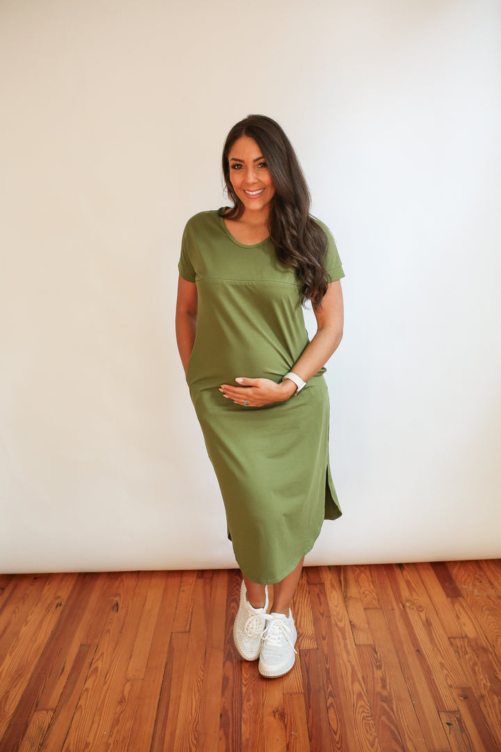 FINAL SALE Invisible Zipper Midi Breastfeeding T-Shirt Dress