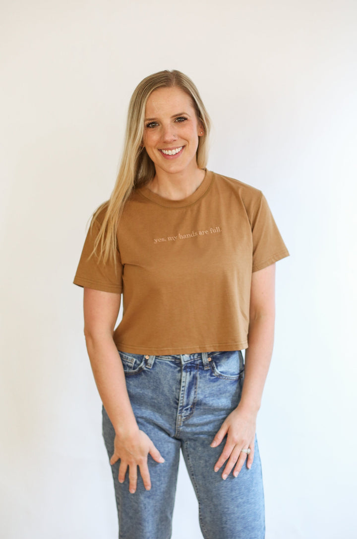 FINAL SALE Cropped Embroidered Nursing Friendly Tee
