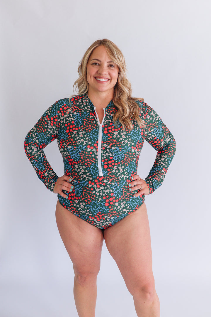 Long Sleeve One Piece Zip Up Breastfeeding Swimsuit 2026