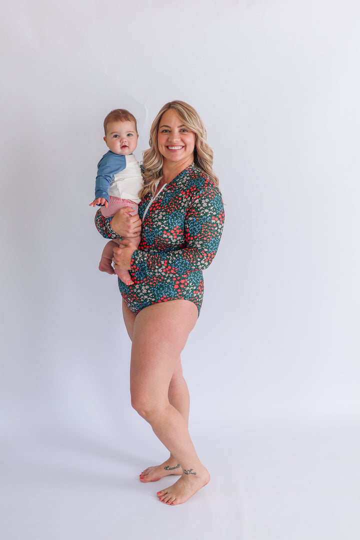 Long Sleeve One Piece Zip Up Breastfeeding Swimsuit 2026