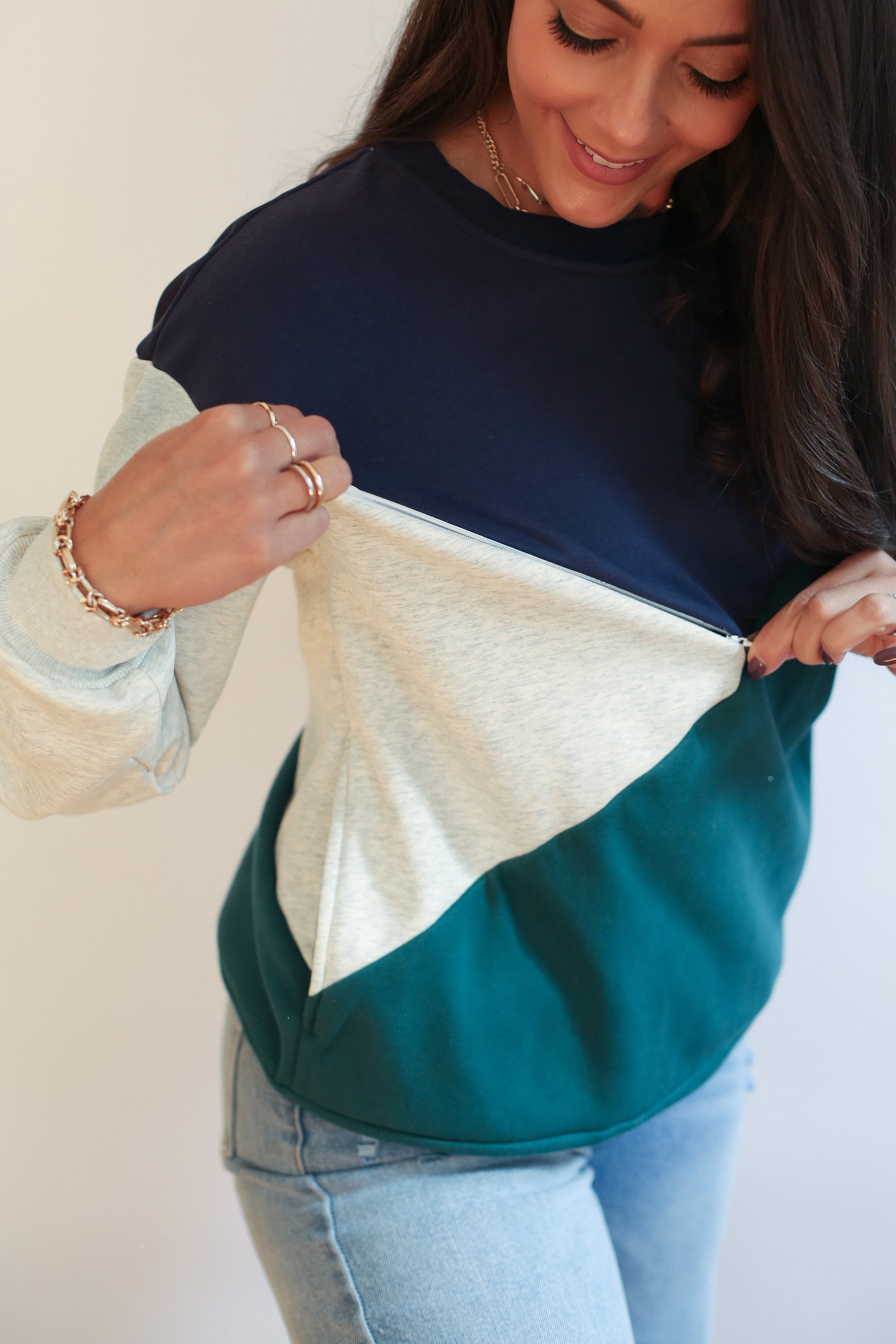 Velour Interior Diagonal Zip Breastfeeding Sweatshirt