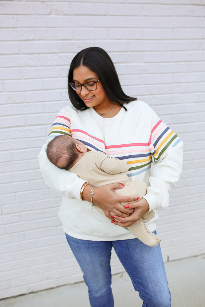 mamemameページ Six-Stripe Invisible Zip Breastfeeding Sweatshirt | Movemama Apparel