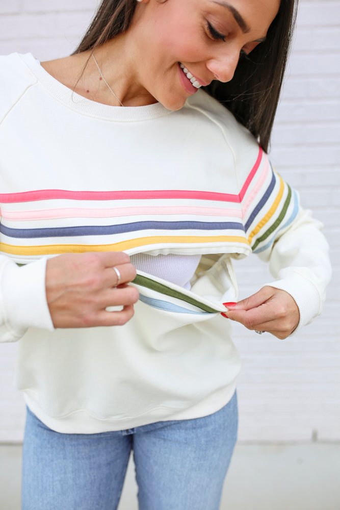 Six Stripe Invisible Zip Breastfeeding Sweatshirt