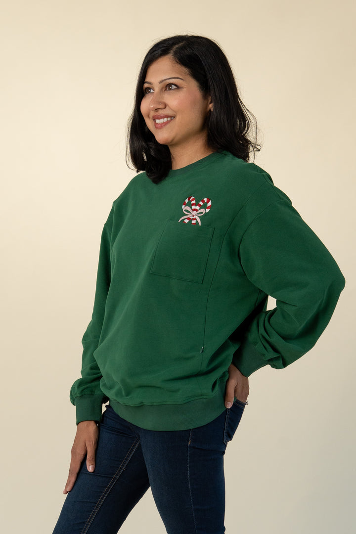 Holiday relaxed-fit breastfeeding sweatshirt in Forest Green – Movemama