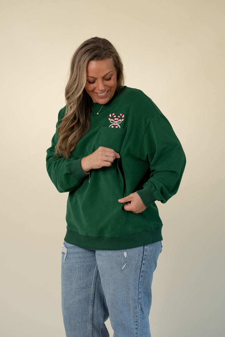 Holiday relaxed-fit breastfeeding sweatshirt in Forest Green – Movemama