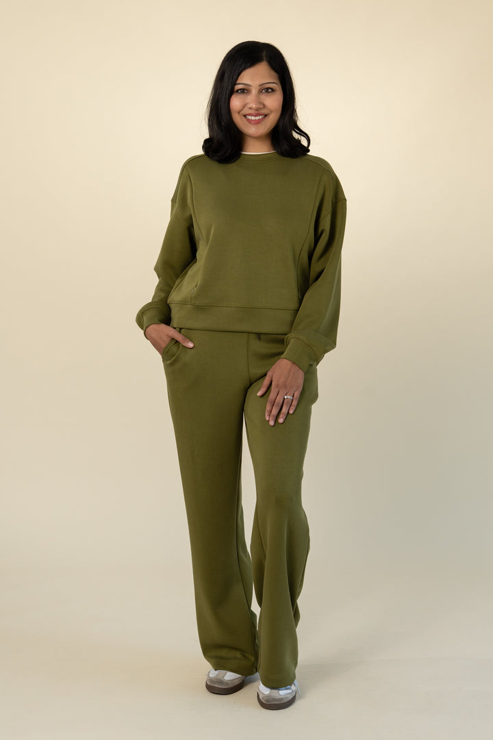 Luxe wide-leg lounge pants in Olive – Movemama