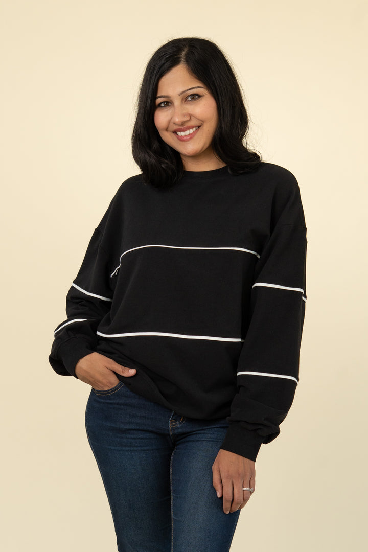 Relaxed-fit invisible-zip breastfeeding sweatshirt with piping in Black – Movemama