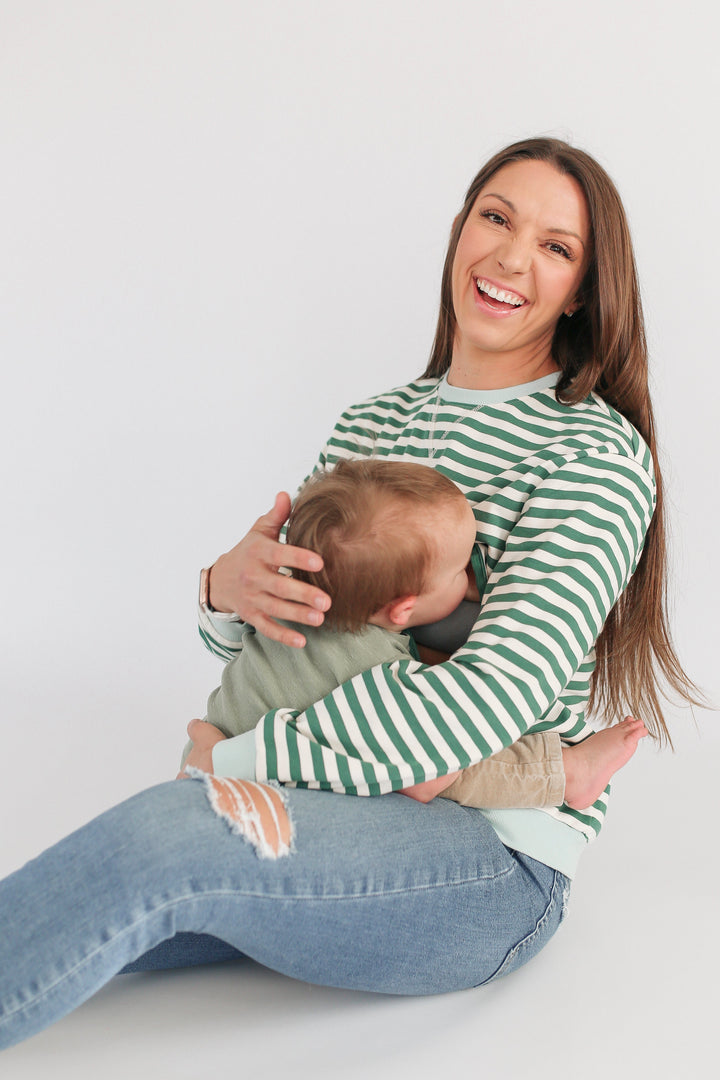 Oversized Fit Freestyle Stripe Breastfeeding Sweatshirt - EXTENDED CHART