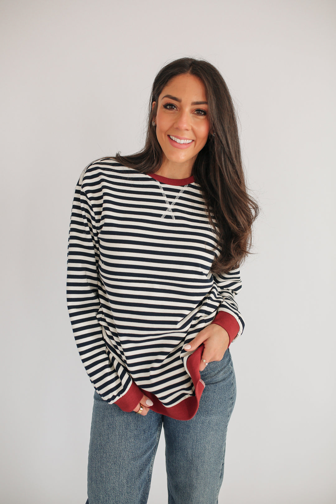 Oversized Fit Freestyle Stripe Breastfeeding Sweatshirt - EXTENDED CHART