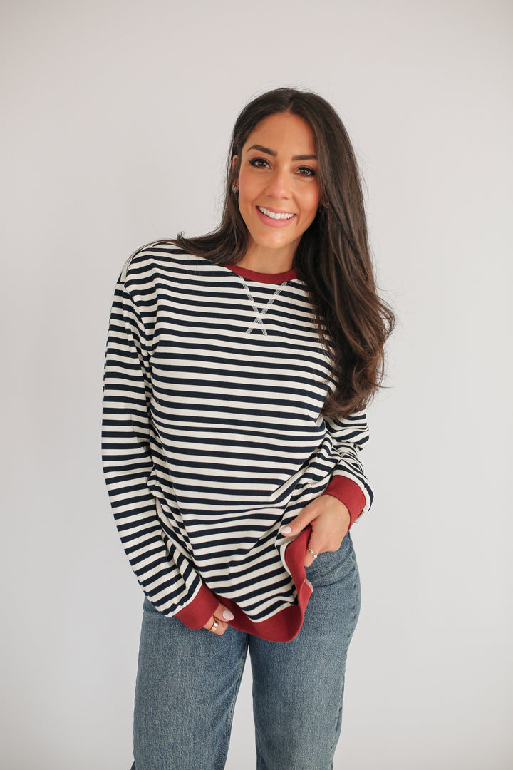 Oversized Fit Freestyle Stripe Breastfeeding Sweatshirt - EXTENDED CHART
