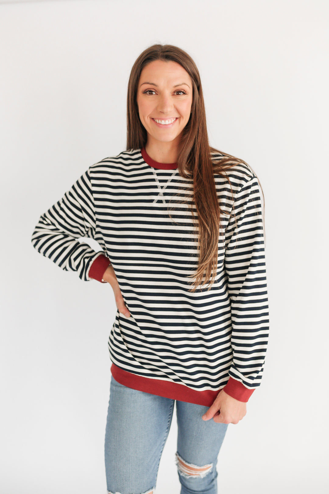 Oversized Fit Freestyle Stripe Breastfeeding Sweatshirt - EXTENDED CHART