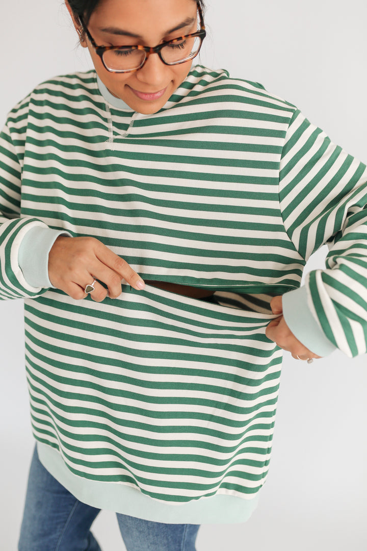 Oversized Fit Freestyle Stripe Breastfeeding Sweatshirt - EXTENDED CHART
