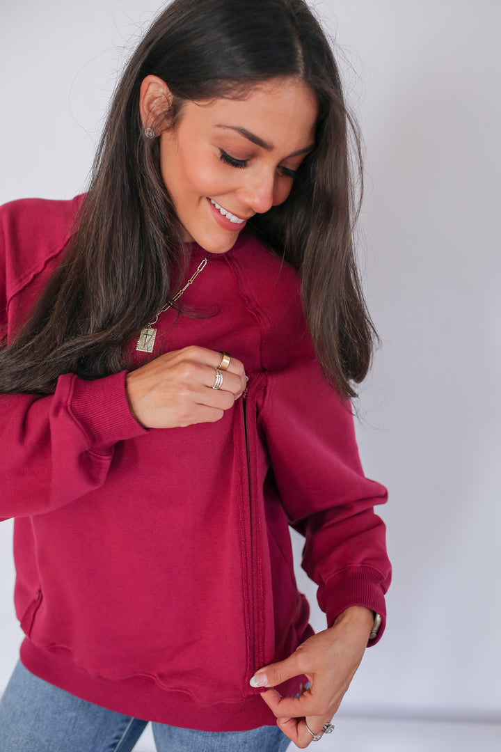 Big Hug Vertical Zip Breastfeeding Crewneck
