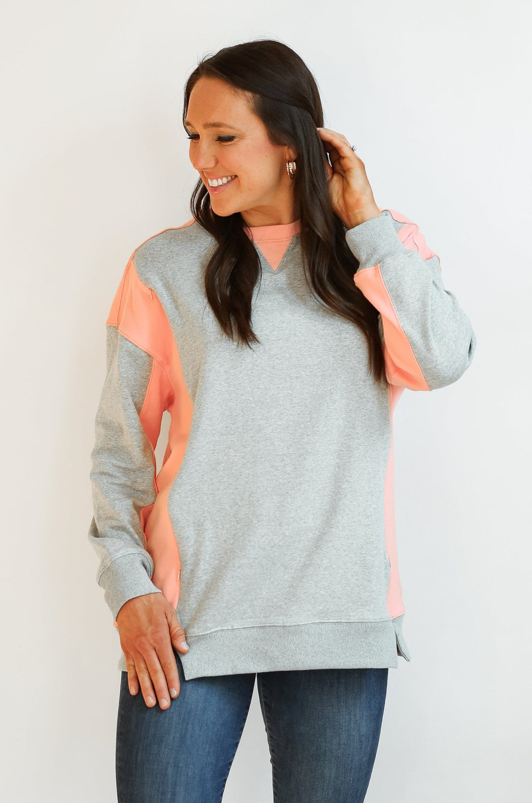 FINAL SALE Colorblock Nursing Lightweight Sweatshirt