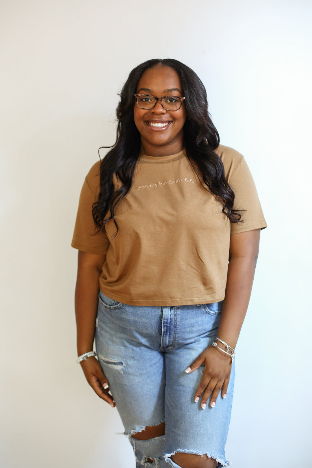 FINAL SALE Cropped Embroidered Nursing Friendly Tee