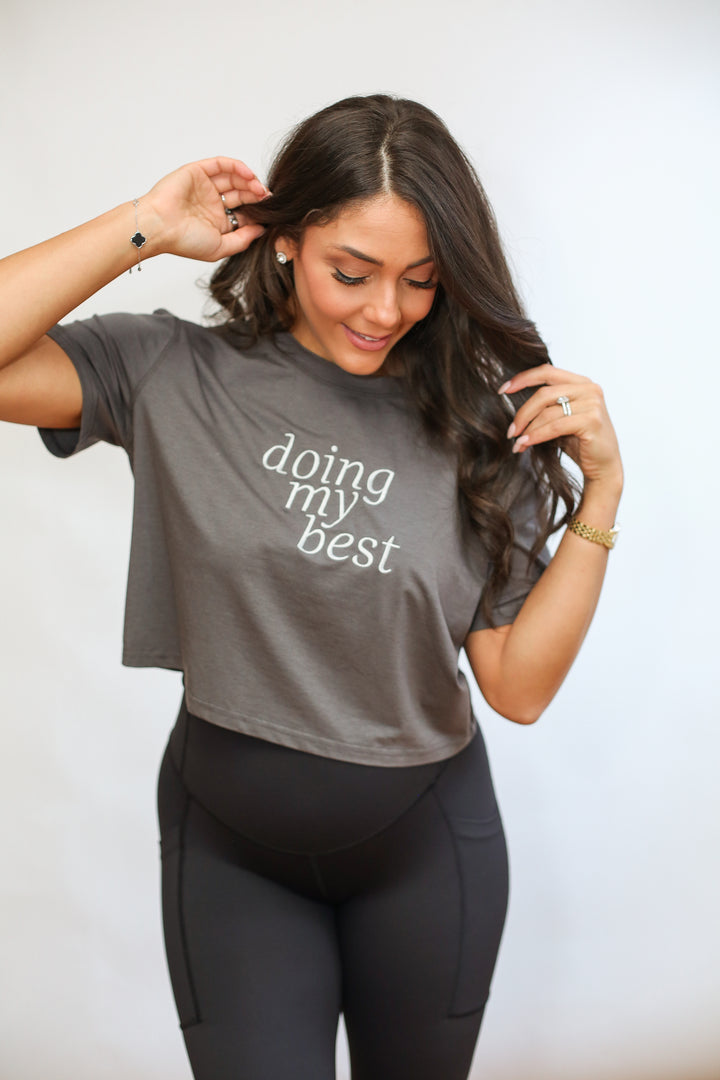 FINAL SALE Cropped Embroidered Nursing Friendly Tee