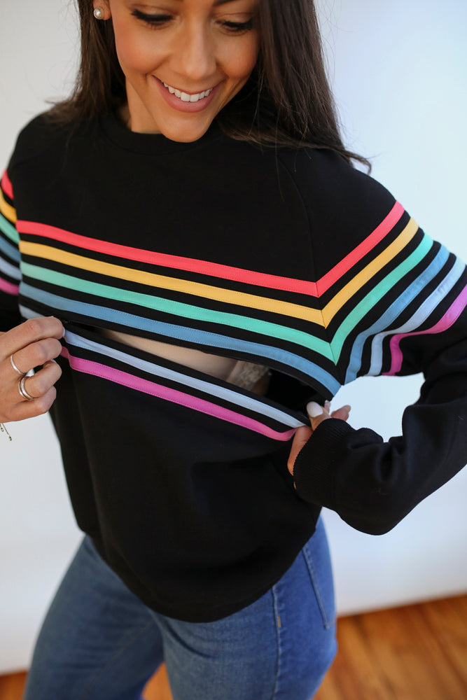 Six Stripe Invisible Zip Breastfeeding Sweatshirt