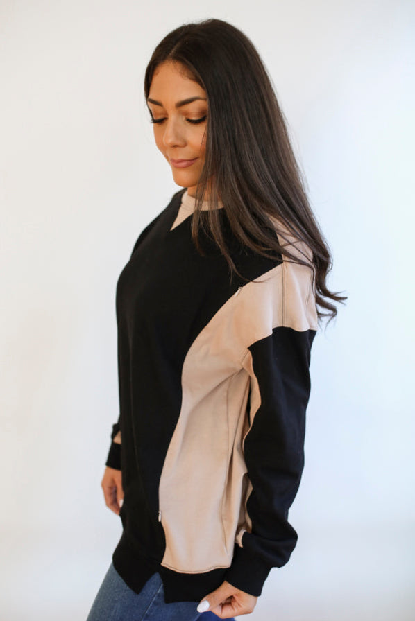 FINAL SALE Colorblock Nursing Lightweight Sweatshirt