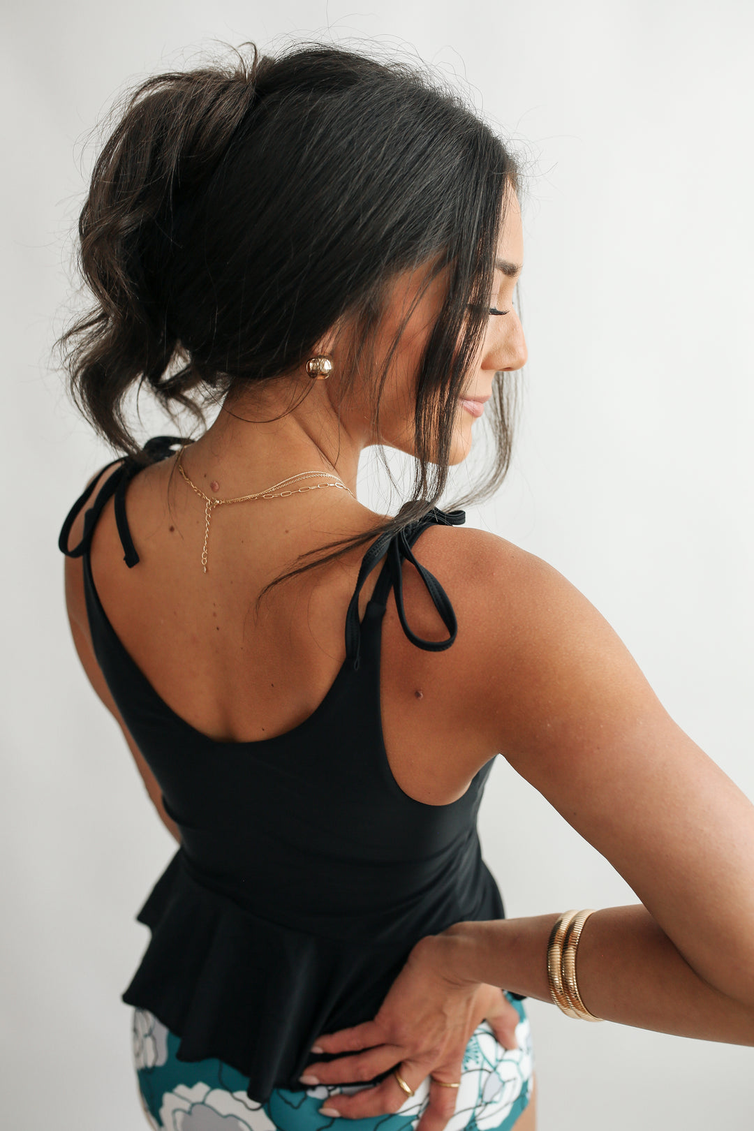Tie Shoulder Breastfeeding Peplum Tankini Swimsuit Top