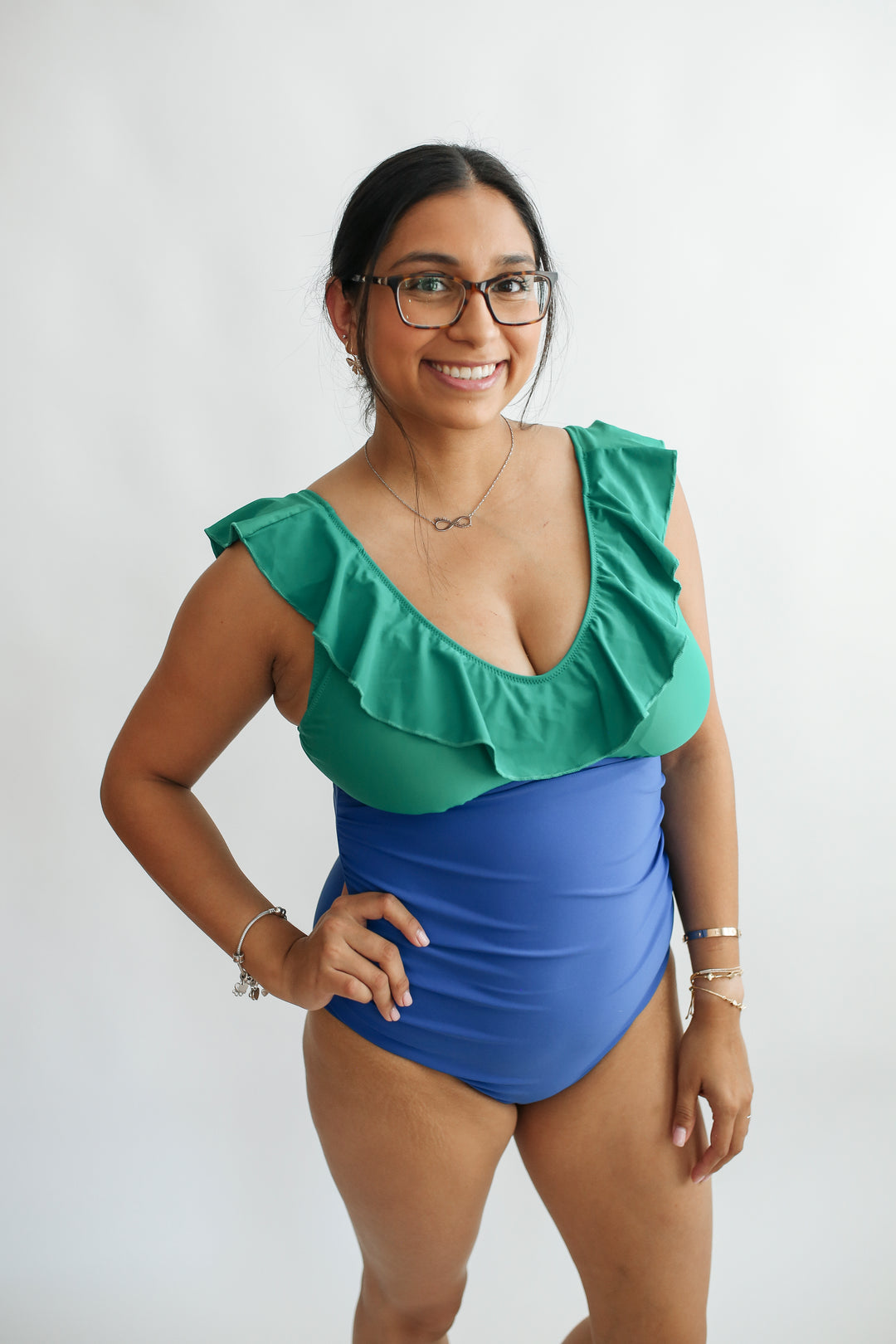 Lace Up Ruffle Neck One Piece Breastfeeding Swimsuit