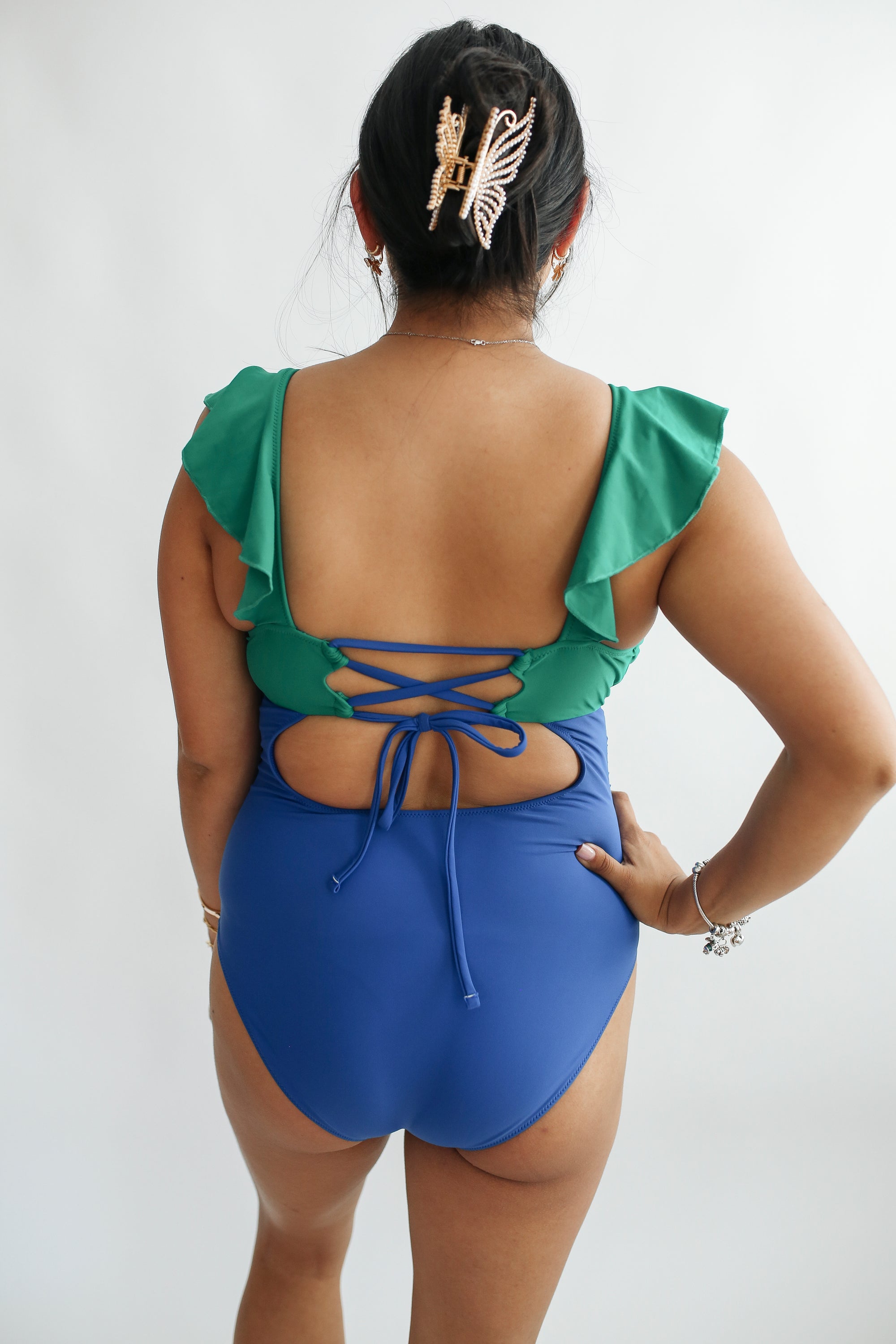 Lace Up Ruffle Neck One Piece Breastfeeding Swimsuit