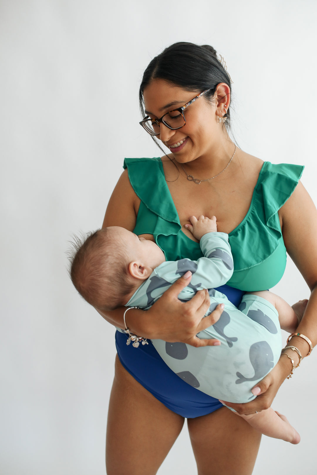 Lace Up Ruffle Neck One Piece Breastfeeding Swimsuit