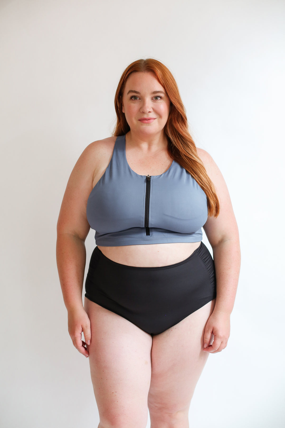 FINAL SALE 2023 SEASON Crop Zip Up Breastfeeding Swimsuit Top -Large