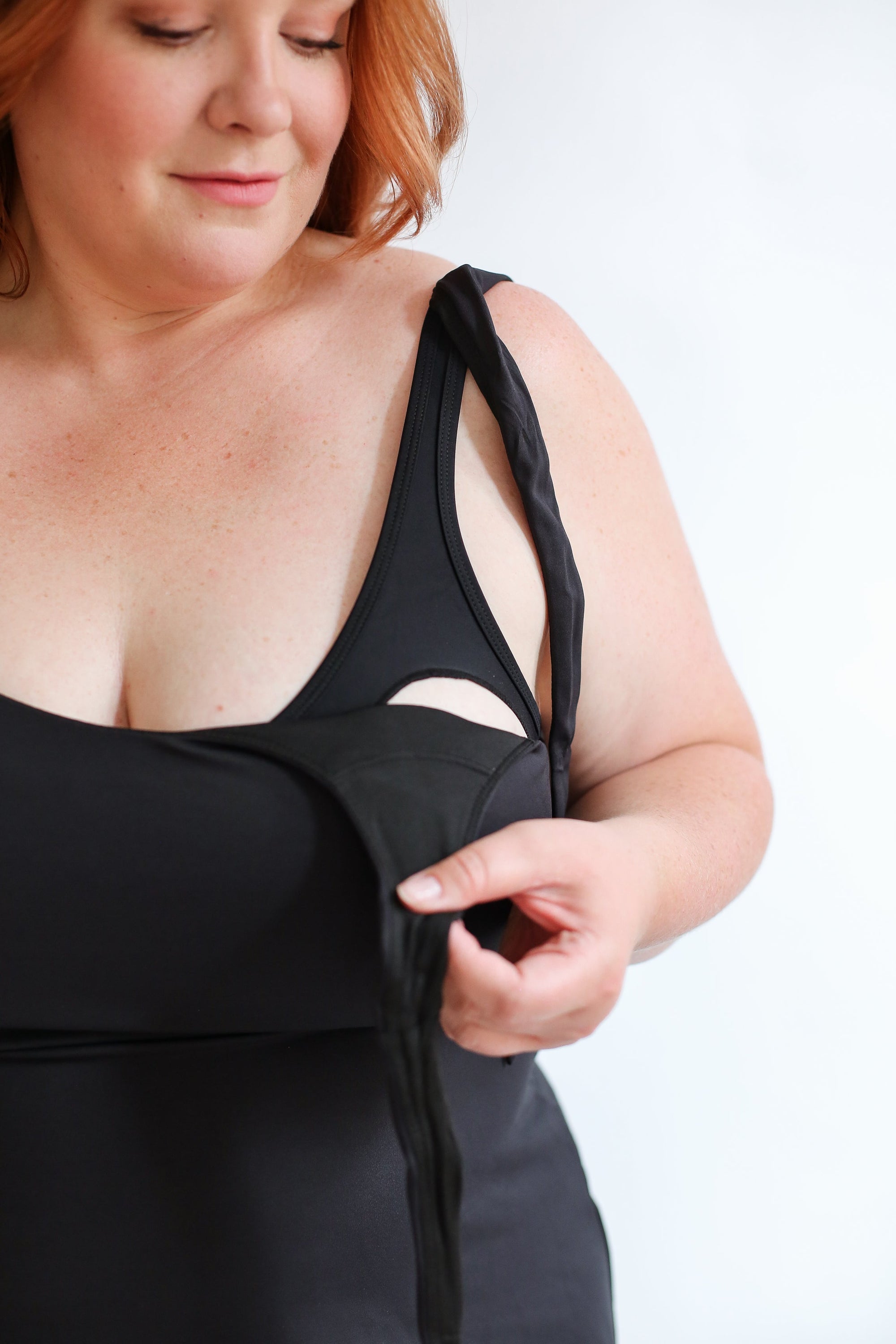 Tankini Tie Shoulder Breastfeeding Swimsuit Top - Black - Movemama