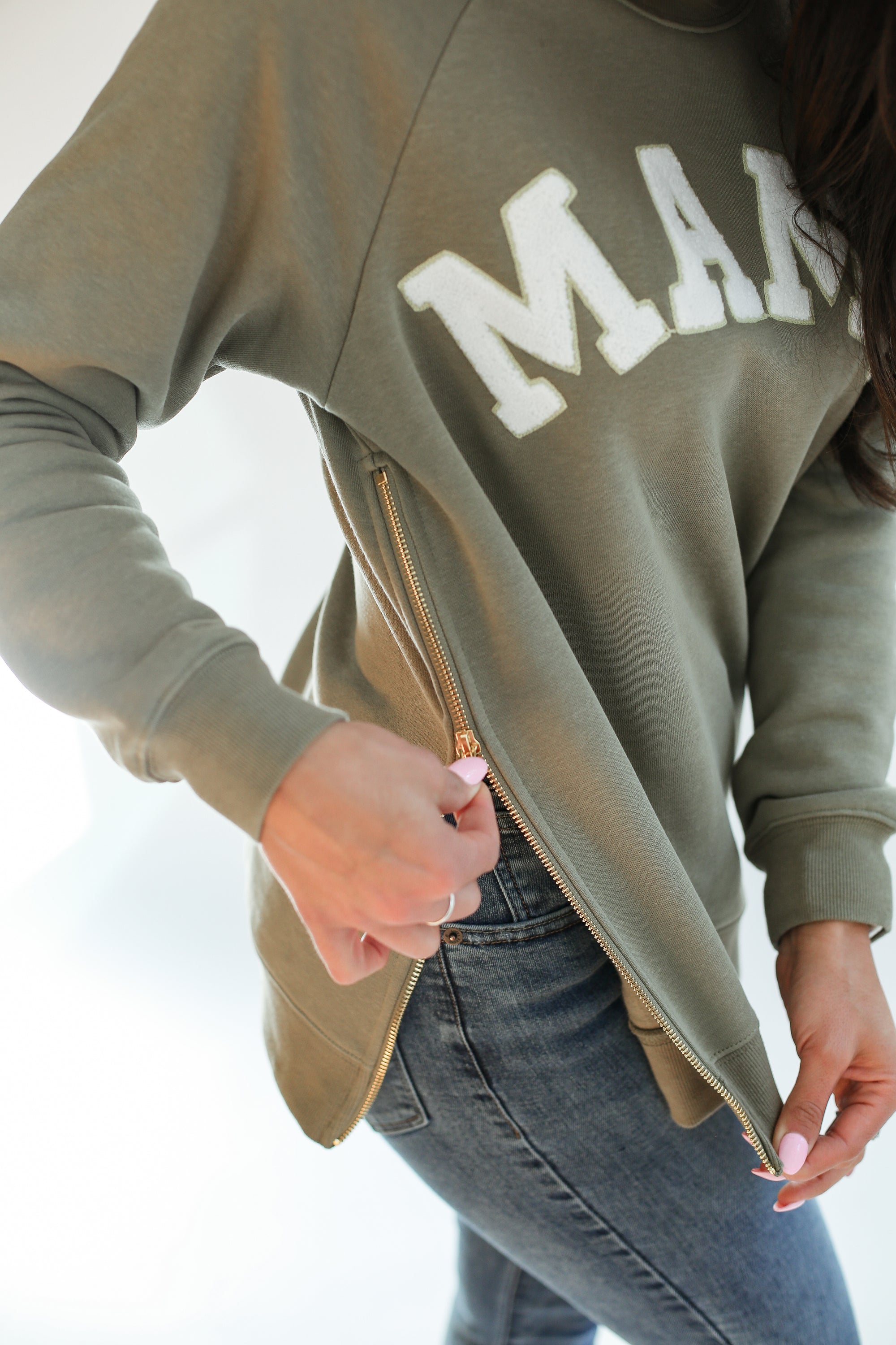 FINAL SALE - MAMA Brass Zip Sweatshirt