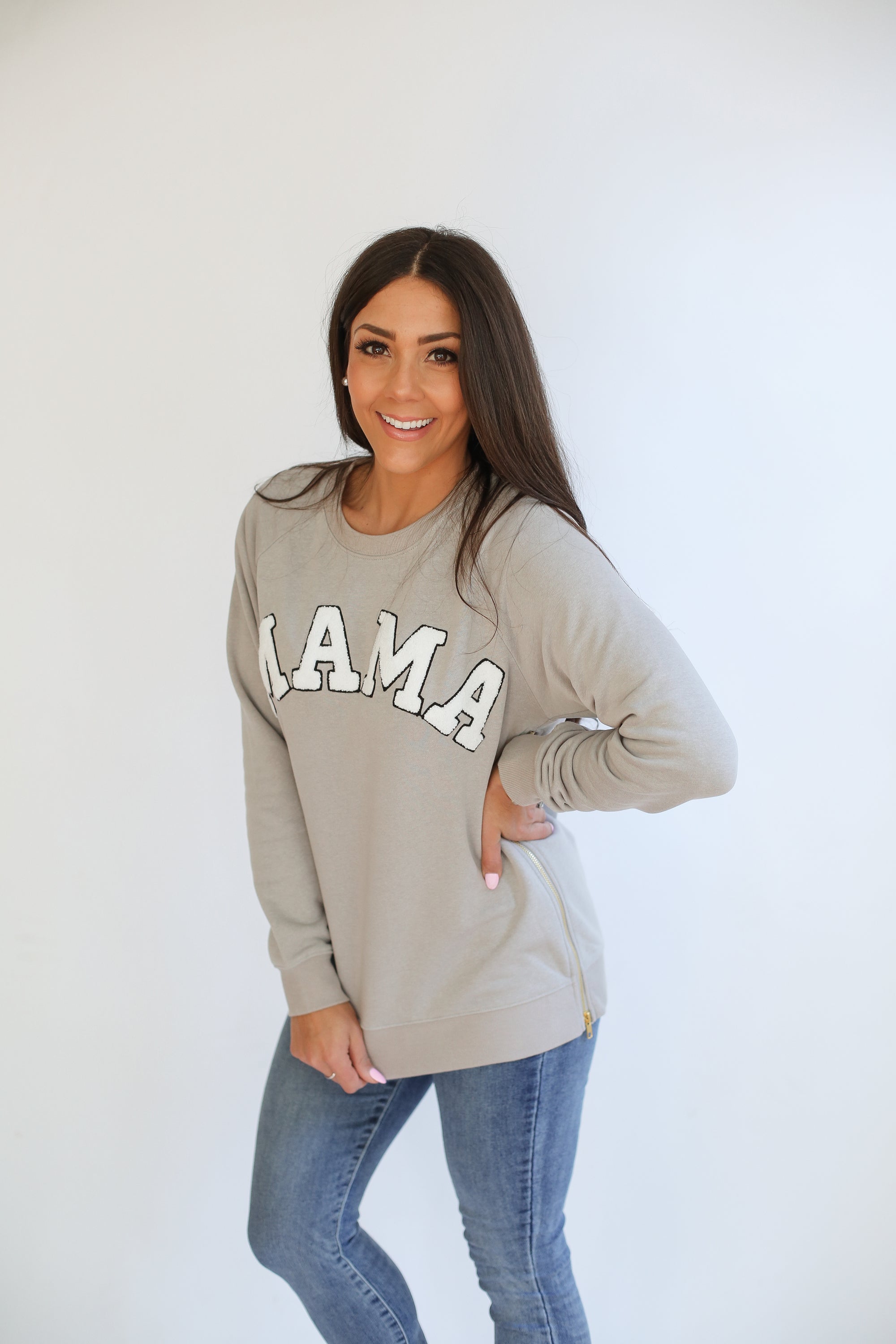 FINAL SALE - MAMA Brass Zip Sweatshirt