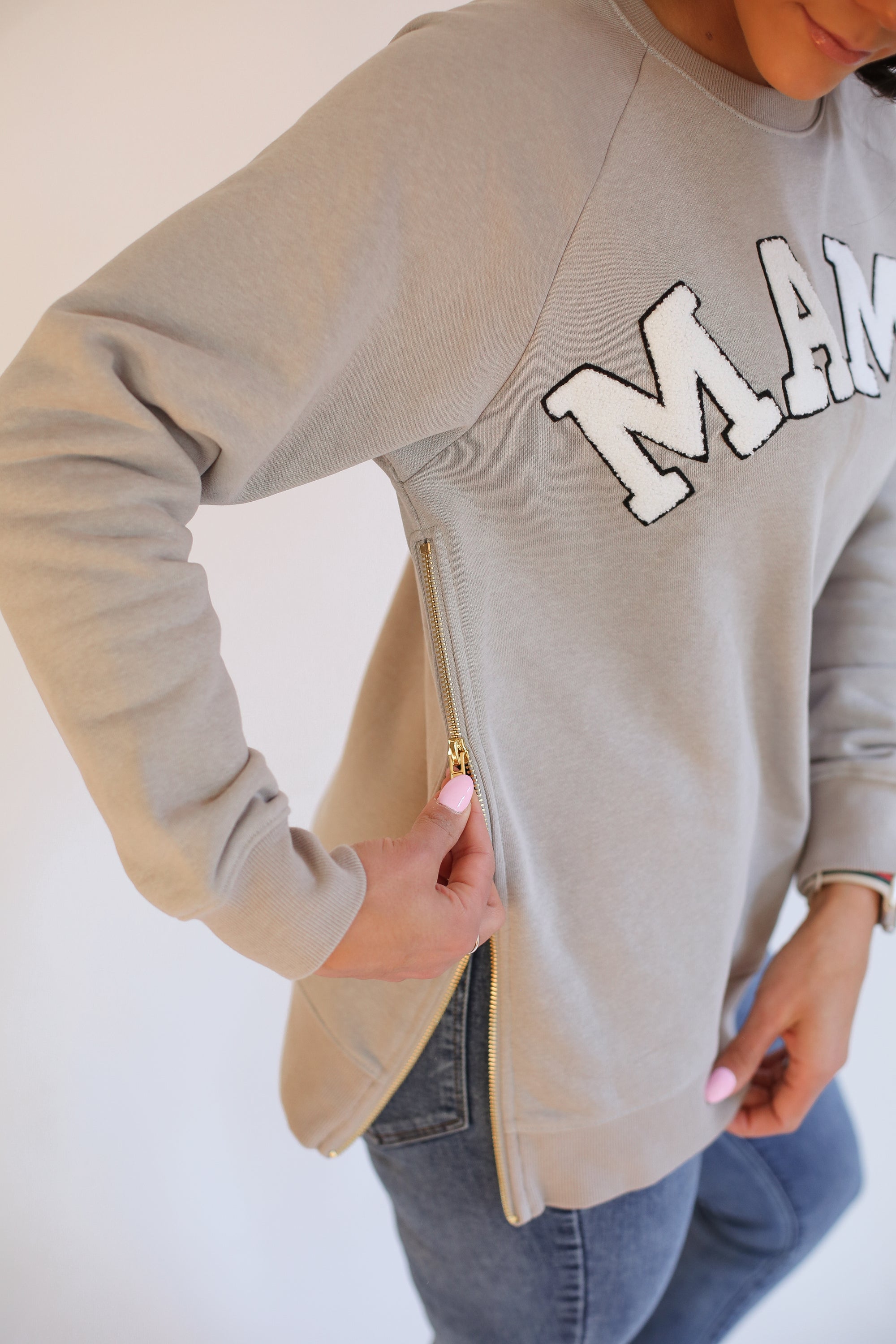 FINAL SALE - MAMA Brass Zip Sweatshirt